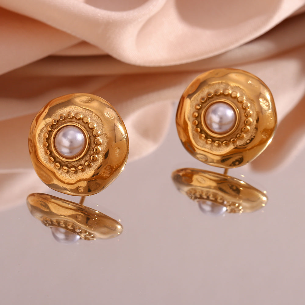 1 Pair Vintage Style Geometric Plating Stainless Steel Artificial Pearls 18k Gold Plated Ear Studs