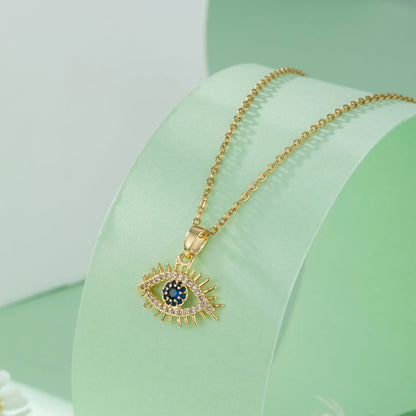 Elegant Maple Leaf Eye Butterfly Stainless Steel Titanium Steel Plating Inlay Zircon 18k Gold Plated Gold Plated Pendant Necklace