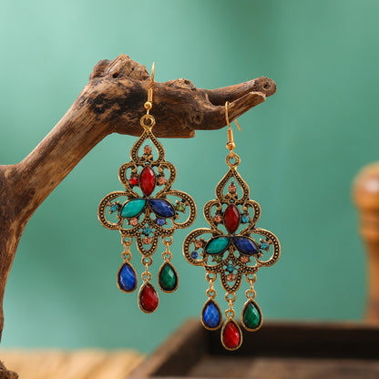 1 Pair Ethnic Style Water Droplets Metal Plating Inlay Artificial Gemstones Women's Drop Earrings