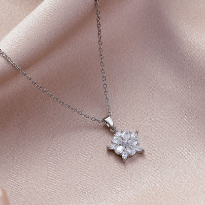 Elegant Swan Starfish Snowflake Stainless Steel Titanium Steel Plating Inlay Zircon White Gold Plated Pendant Necklace