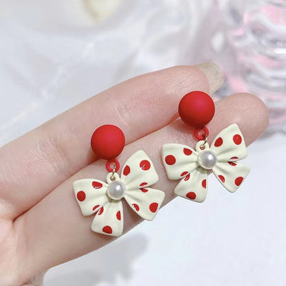 Modern Style Sweet Bow Knot Imitation Pearl Alloy Plating Women's Drop Earrings