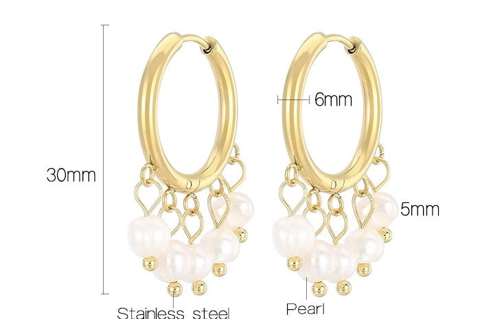 1 Pair Vintage Style French Style Round Pearl Plating Stainless Steel Drop Earrings