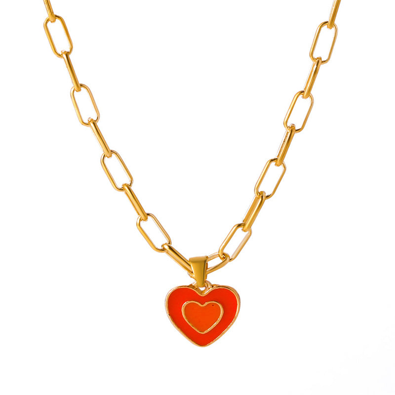 Glam Heart Shape Titanium Steel Copper Hollow Out Crystal Zircon 18k Gold Plated Silver Plated Pendant Necklace