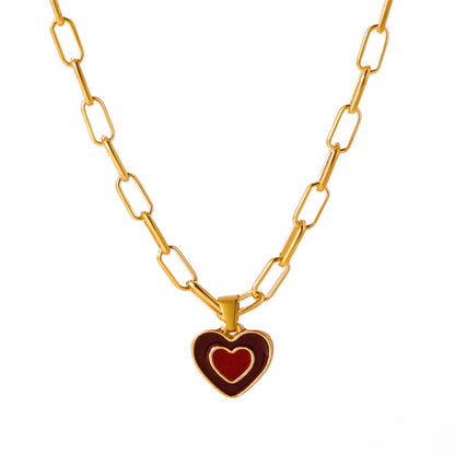 Glam Heart Shape Titanium Steel Copper Hollow Out Crystal Zircon 18k Gold Plated Silver Plated Pendant Necklace