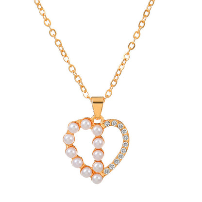 Glam Heart Shape Titanium Steel Copper Hollow Out Crystal Zircon 18k Gold Plated Silver Plated Pendant Necklace