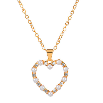 Glam Heart Shape Titanium Steel Copper Hollow Out Crystal Zircon 18k Gold Plated Silver Plated Pendant Necklace