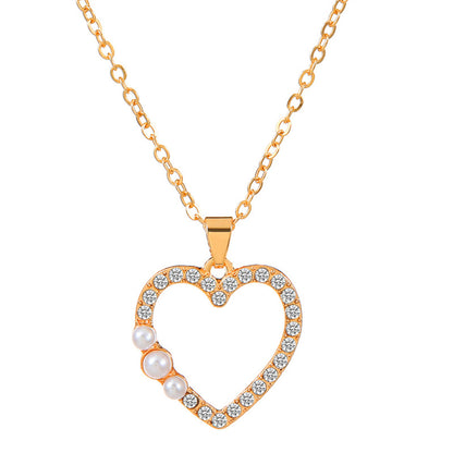 Glam Heart Shape Titanium Steel Copper Hollow Out Crystal Zircon 18k Gold Plated Silver Plated Pendant Necklace