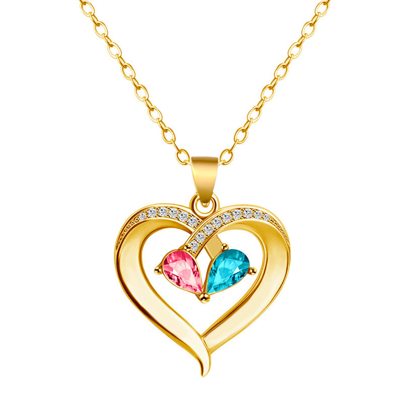 Glam Heart Shape Titanium Steel Copper Hollow Out Crystal Zircon 18k Gold Plated Silver Plated Pendant Necklace