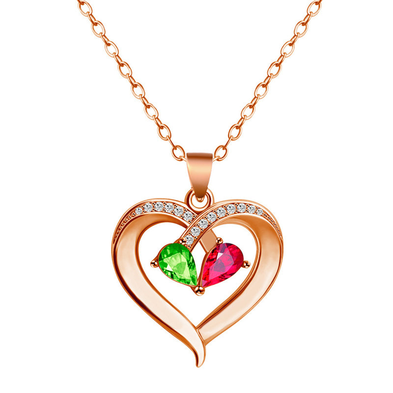 Glam Heart Shape Titanium Steel Copper Hollow Out Crystal Zircon 18k Gold Plated Silver Plated Pendant Necklace