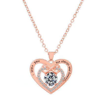 Glam Heart Shape Titanium Steel Copper Hollow Out Crystal Zircon 18k Gold Plated Silver Plated Pendant Necklace