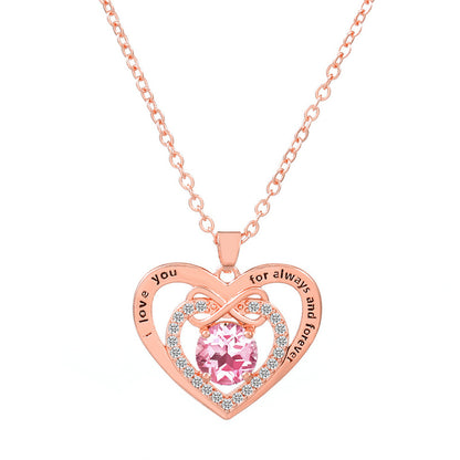 Glam Heart Shape Titanium Steel Copper Hollow Out Crystal Zircon 18k Gold Plated Silver Plated Pendant Necklace