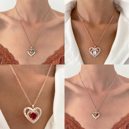 Glam Heart Shape Titanium Steel Copper Hollow Out Crystal Zircon 18k Gold Plated Silver Plated Pendant Necklace