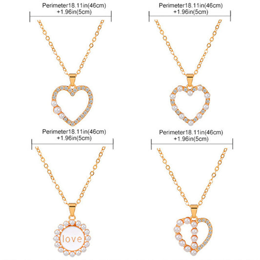 Glam Heart Shape Titanium Steel Copper Hollow Out Crystal Zircon 18k Gold Plated Silver Plated Pendant Necklace