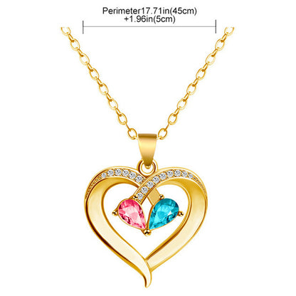 Glam Heart Shape Titanium Steel Copper Hollow Out Crystal Zircon 18k Gold Plated Silver Plated Pendant Necklace