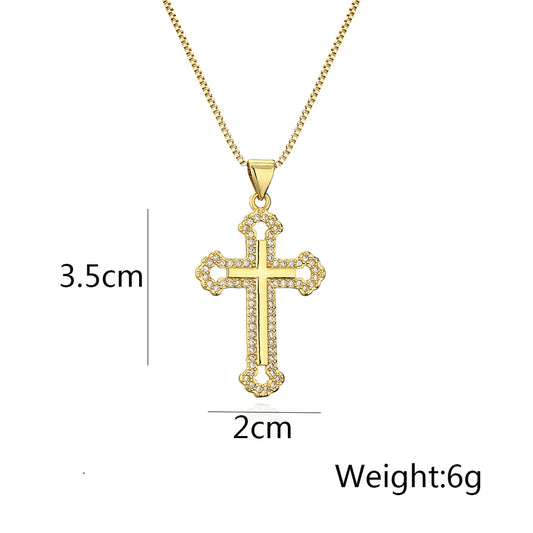 Shiny Love Cross Copper Plating Inlay Zircon 18k Gold Plated Pendant Necklace
