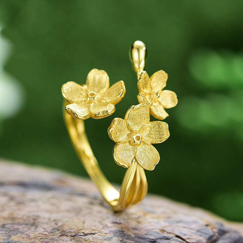 Wholesale Casual Sweet Flower Sterling Silver Plating Open Ring