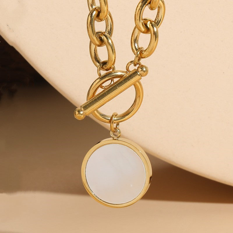 Elegant Simple Style Round Copper Toggle Plating Inlay Shell 14k Gold Plated Necklace