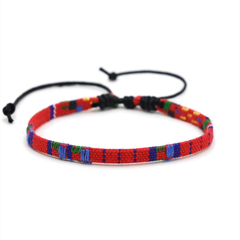 Retro Ethnic Style Printing Cotton And Linen Blend Rope Unisex Bracelets