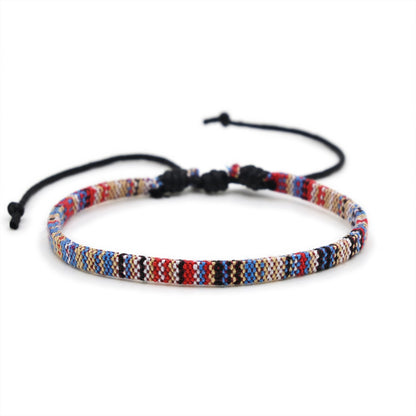 Retro Ethnic Style Printing Cotton And Linen Blend Rope Unisex Bracelets