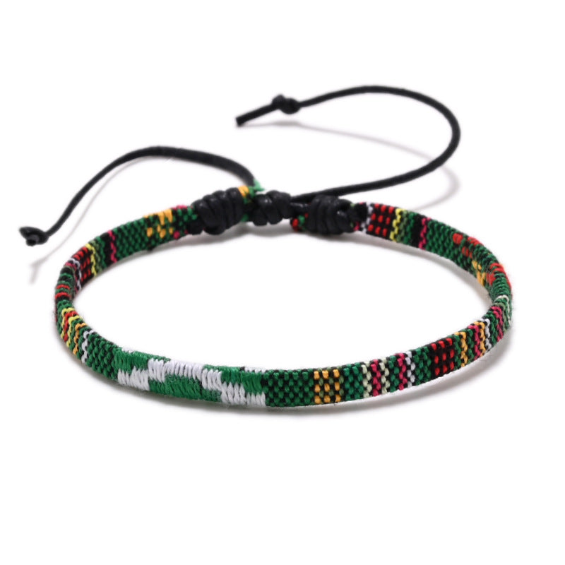 Retro Ethnic Style Printing Cotton And Linen Blend Rope Unisex Bracelets