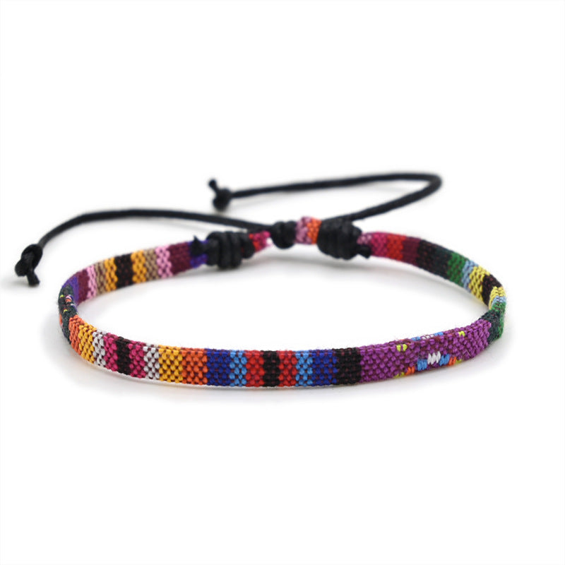 Retro Ethnic Style Printing Cotton And Linen Blend Rope Unisex Bracelets