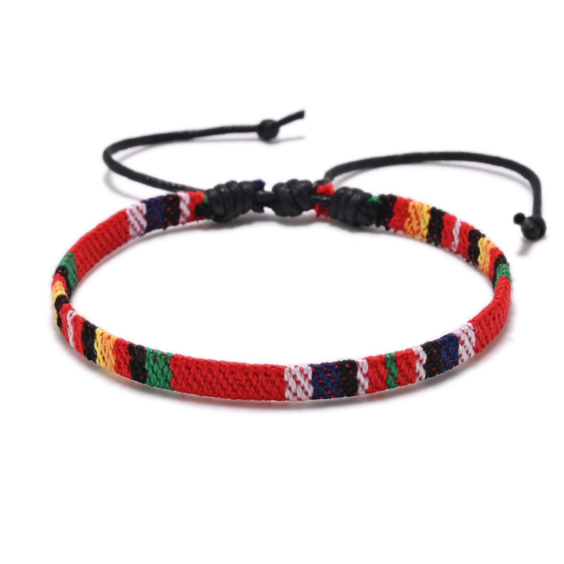 Retro Ethnic Style Printing Cotton And Linen Blend Rope Unisex Bracelets