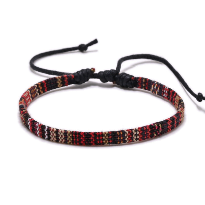 Retro Ethnic Style Printing Cotton And Linen Blend Rope Unisex Bracelets