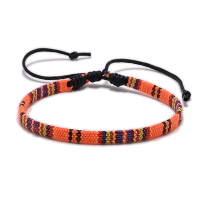 Retro Ethnic Style Printing Cotton And Linen Blend Rope Unisex Bracelets