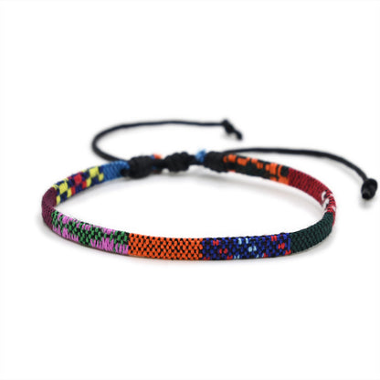 Retro Ethnic Style Printing Cotton And Linen Blend Rope Unisex Bracelets