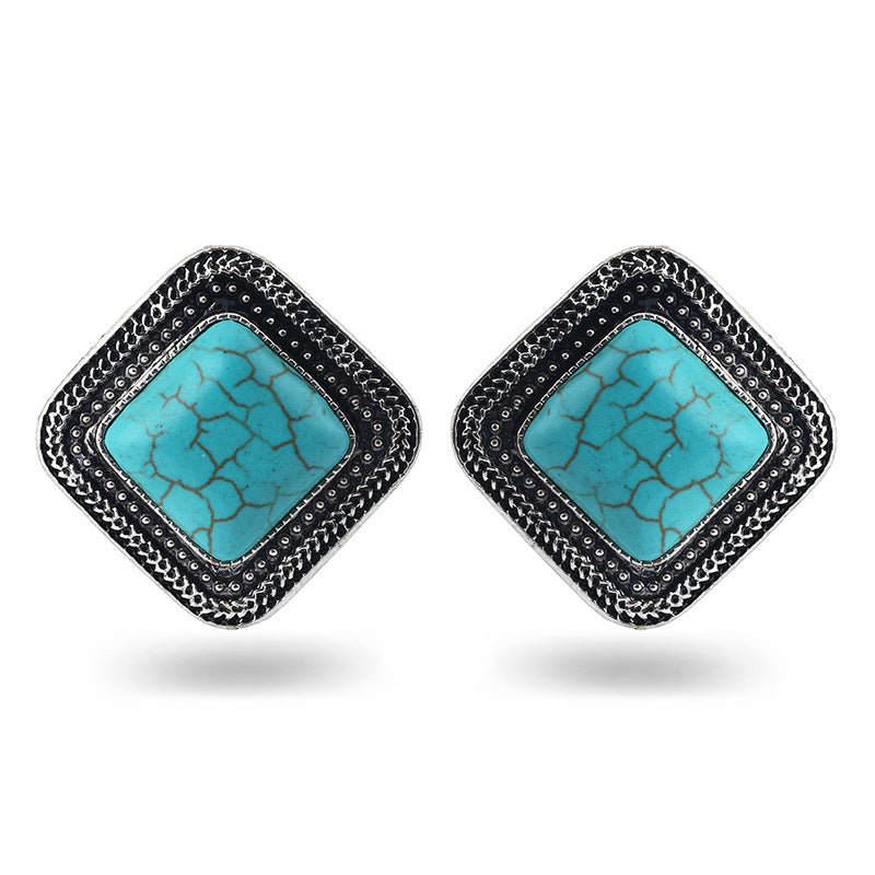 Casual Ethnic Style Square Alloy Plating Hollow Out Inlay Artificial Gemstones Women's Ear Studs