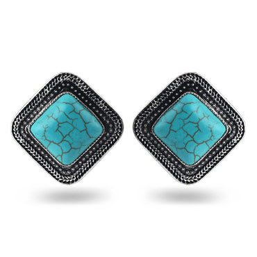 Casual Ethnic Style Square Alloy Plating Hollow Out Inlay Artificial Gemstones Women's Ear Studs