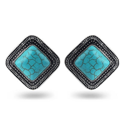 Casual Ethnic Style Square Alloy Plating Hollow Out Inlay Artificial Gemstones Women's Ear Studs