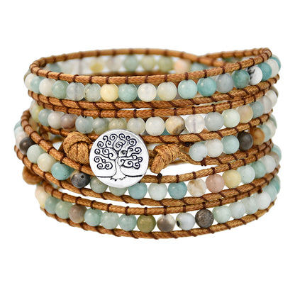 Bohemian Tree  Stone Alloy Wax Rope Beaded Layered Couple Bracelets