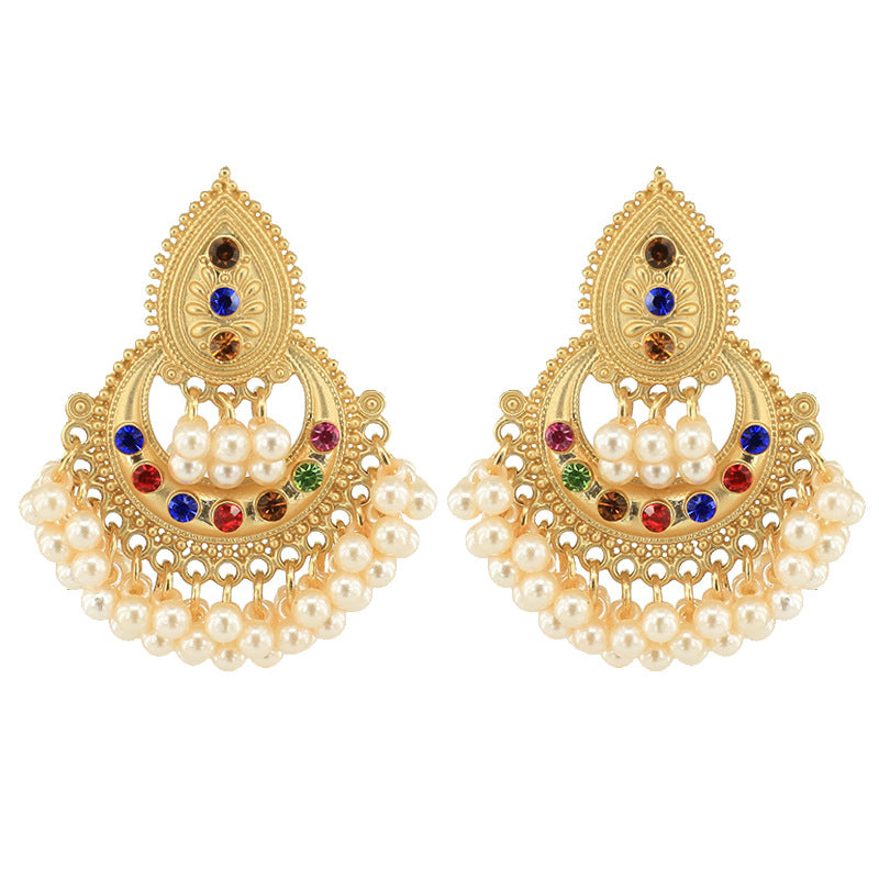 Elegant Retro U Shape Water Droplets Imitation Pearl Alloy Inlay Rhinestones Women's Drop Earrings