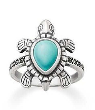Vinistyle Cross-border Smooth Selling Ancient Silver Turtle Inlaid Blue Turquoise Popular Ornament Factory Direct Supply