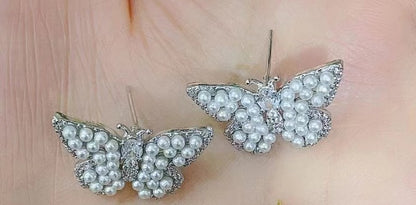 1 Pair Ig Style Butterfly Inlay Copper Artificial Pearls Zircon Ear Studs