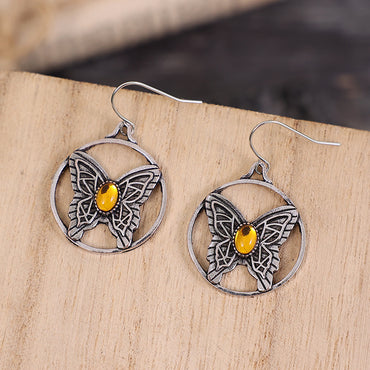 Bohemian Butterfly Alloy Hollow Out Inlay Rhinestones Women's Drop Earrings