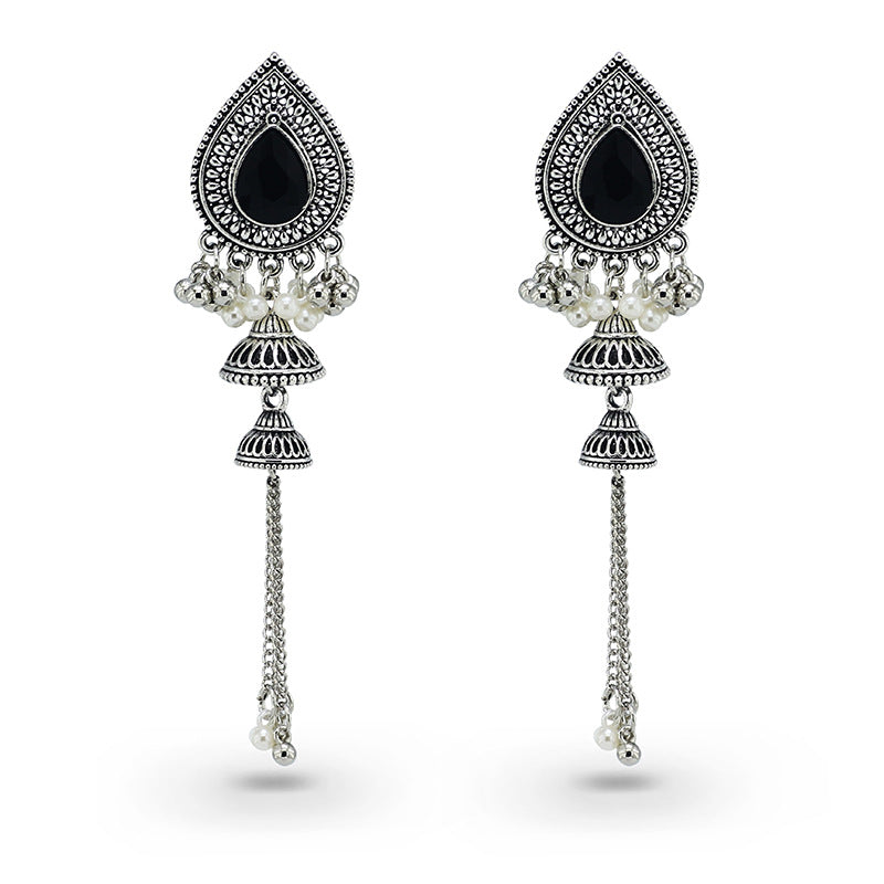 Ethnic Style Classic Style Water Droplets Tassel Imitation Pearl Alloy Inlay Artificial Gemstones Women's Drop Earrings