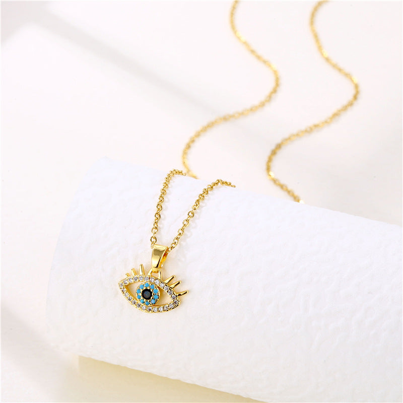 Casual Simple Style Devil's Eye Stainless Steel Plating Hollow Out Inlay Zircon Pendant Necklace