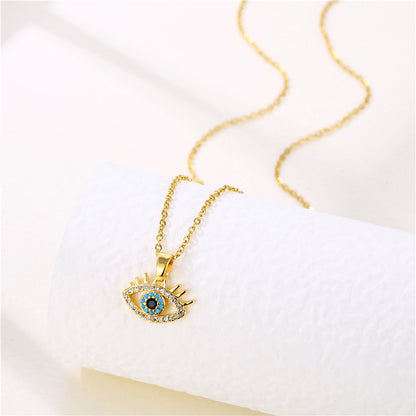 Casual Simple Style Devil's Eye Stainless Steel Plating Hollow Out Inlay Zircon Pendant Necklace