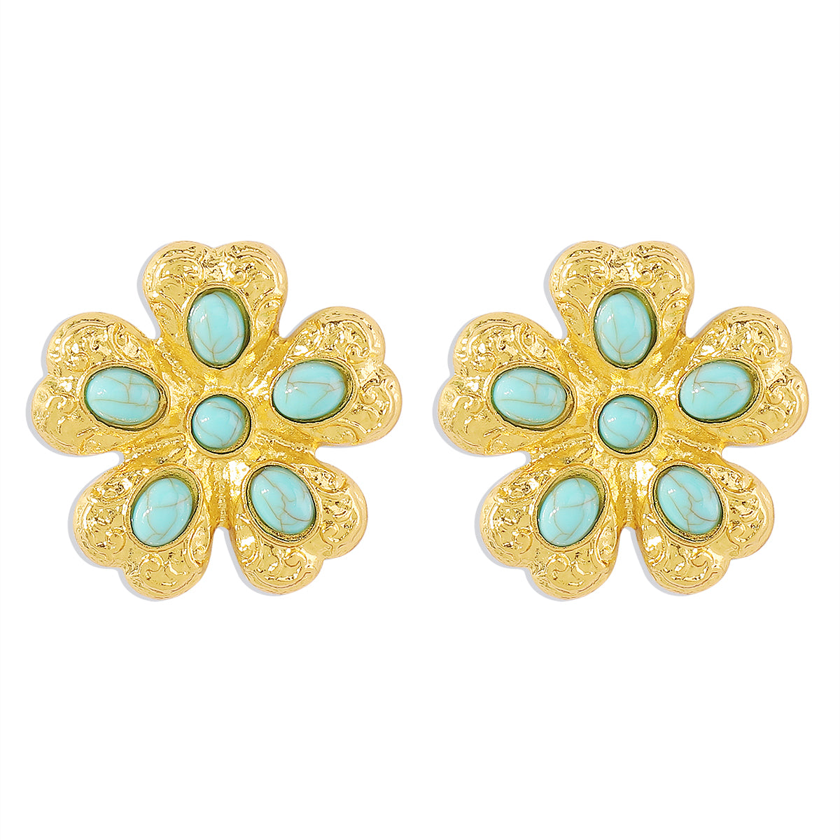 Elegant Retro Flower Alloy Turquoise Inlay Turquoise Women's Ear Studs