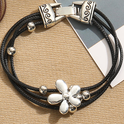 Casual Vintage Style Heart Shape Flower Ccb Alloy Wax Rope Women's Bracelets