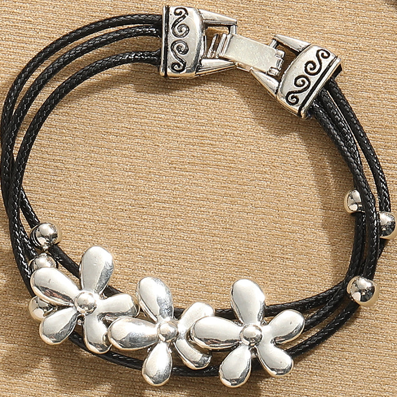 Casual Vintage Style Heart Shape Flower Ccb Alloy Wax Rope Women's Bracelets