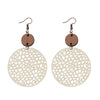 1 Pair Ethnic Style Round Patchwork Hollow Out Stainless Steel Wood Drop Earrings