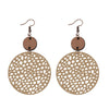 1 Pair Ethnic Style Round Patchwork Hollow Out Stainless Steel Wood Drop Earrings