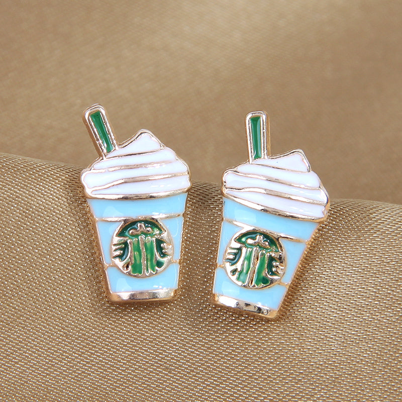 1 Pair Sweet Coffee Cup Enamel Alloy Ear Studs