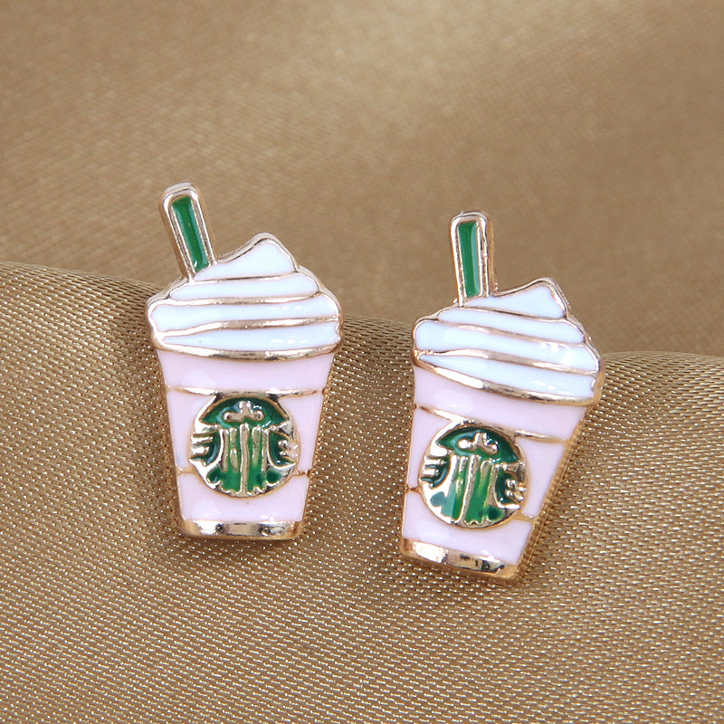 1 Pair Sweet Coffee Cup Enamel Alloy Ear Studs