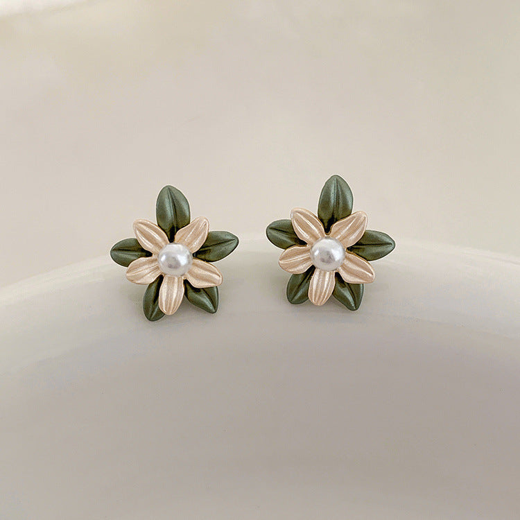 Basic Flower Alloy Inlay Pearl Women's Ear Studs