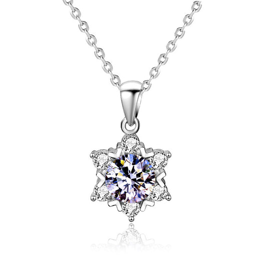 Sterling Silver Casual Simple Style Inlay Snowflake Moissanite Pendant Necklace