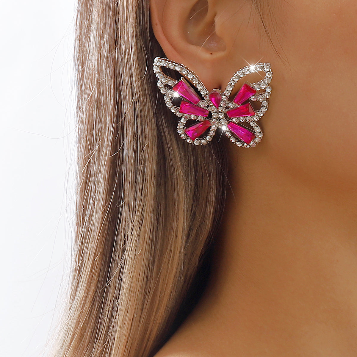 Elegant Glam Sweet Butterfly Alloy Inlay Rhinestones Women's Ear Studs